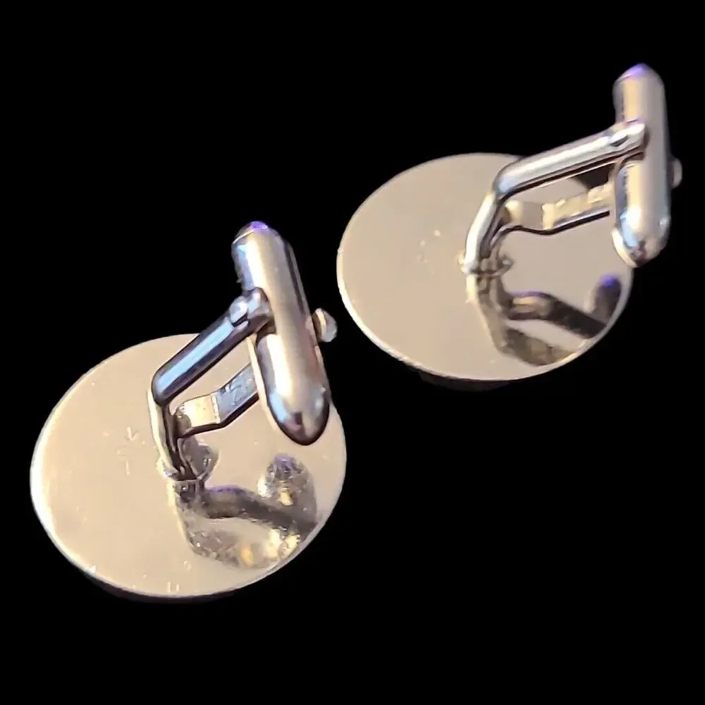 Vintage Silver‎ Tone Disc & Rhinestone Swank Men's Cufflinks